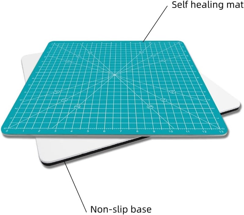 AMASEWART Rotating Self Healing Cutting Mat 14"x14" (13" Grid), Square Sewing Cutting Mat Board Perfect for Fabric Quilting & Art Projects, Turquoise - Image 2